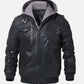 Men’s Black Bomber Leather Jacket with Hood - Rugged and Versatile