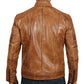 Men's Distressed Tan Brown Cafe Racer Jacket with Stand Collar