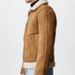Men’s Fur Collar Brown Suede Leather Trucker Jacket