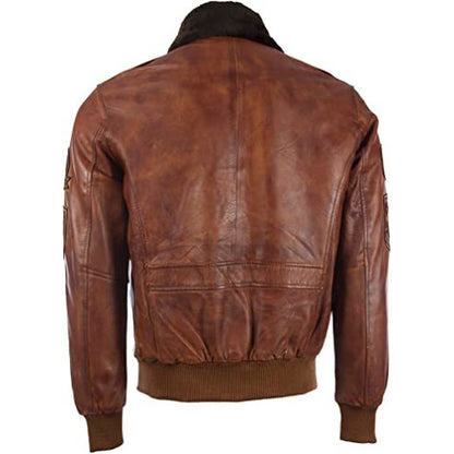 Men’s Genuine Leather Aviator Pilot Bomber Jacket