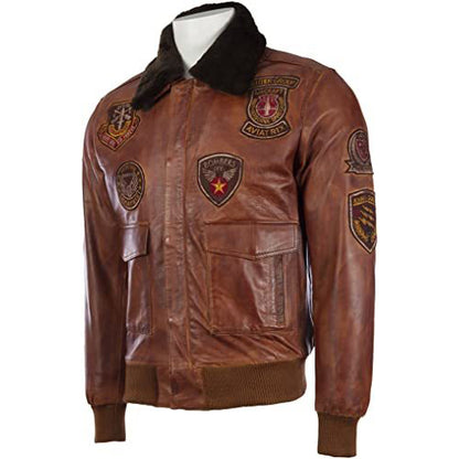 Men’s Genuine Leather Aviator Pilot Bomber Jacket