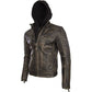 Men’s Real Leather Vintage Biker Jacket with Removable Hood