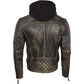 Men’s Real Leather Vintage Biker Jacket with Removable Hood