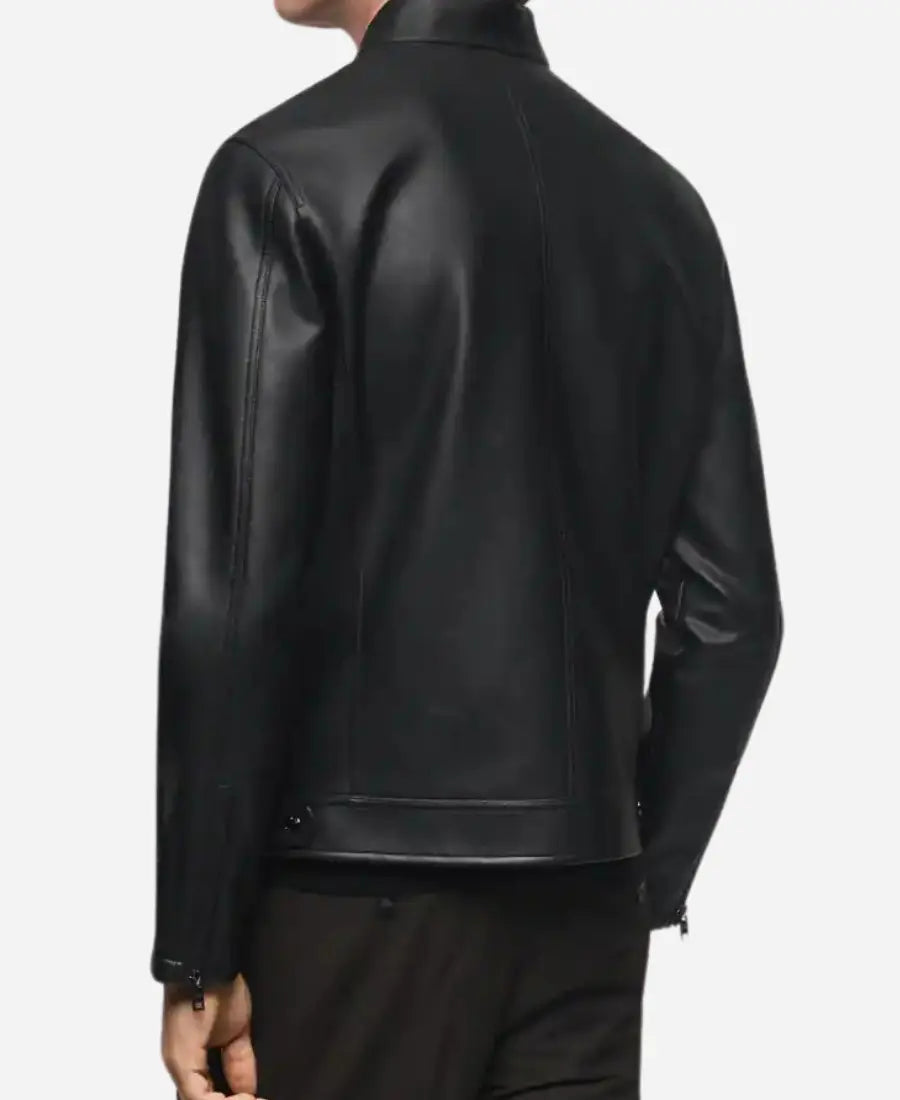 Men’s Stylish Black Leather Zip-Up Jacket - Bold and Elegant