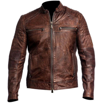Men’s Vintage Brown Cafe Racer Genuine Leather Biker Jacket
