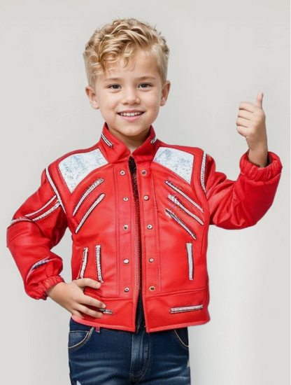 Mj Beat it Jacket Kids | Kids Michael Jackson Beat It Red Leather Jacket | Authentic MJ Cosplay Costume