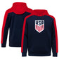 Navy and red hoodie with USA logo on a white background