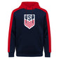 Navy and red hoodie with USA logo on a white background