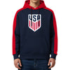 Navy and red hoodie with USA logo on a white background