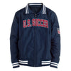 Navy blue jacket with 'U.S. Soccer' text on a white background