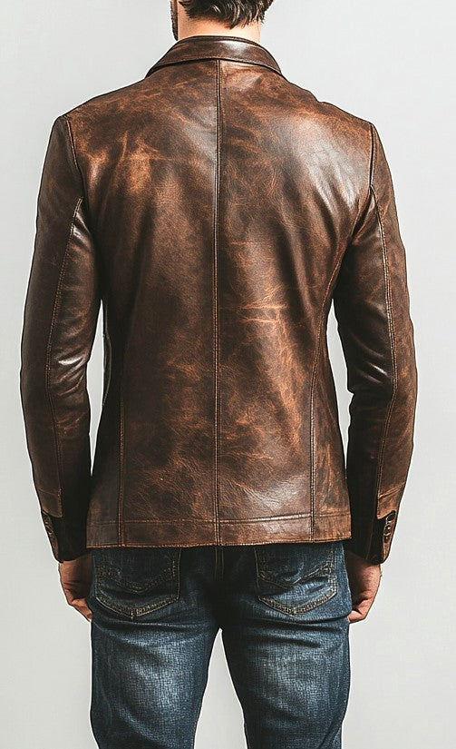 Premium Men’s Brown Leather Blazer – Brown Leather Jacket
