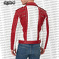 Red and white jacket with blue jeans on a white background with 'urban collections' text.