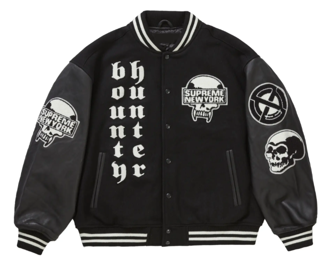 Supreme Bounty Hunter Black Wool And Leather Varsity Jacket – Recreated Edition