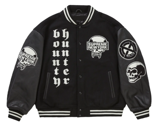 Supreme Bounty Hunter Black Wool And Leather Varsity Jacket – Recreated Edition