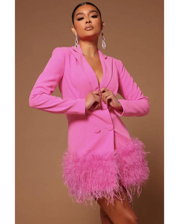 WWE NXT 2025 Sarah Schreiber Pink Feathers Trim Dress — Product Description