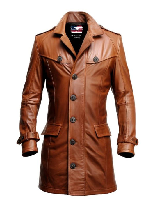 Tan Brown Leather Coat For Men
