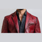 Teddy Red Leather Blazer - Leather Blazer for Men Red