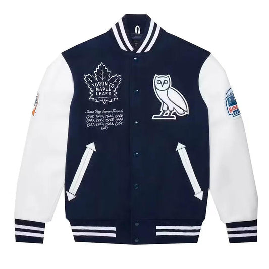 OVO Toronto Maple Leafs Varsity Jacket – Navy Blue &amp; White Recreated Edition