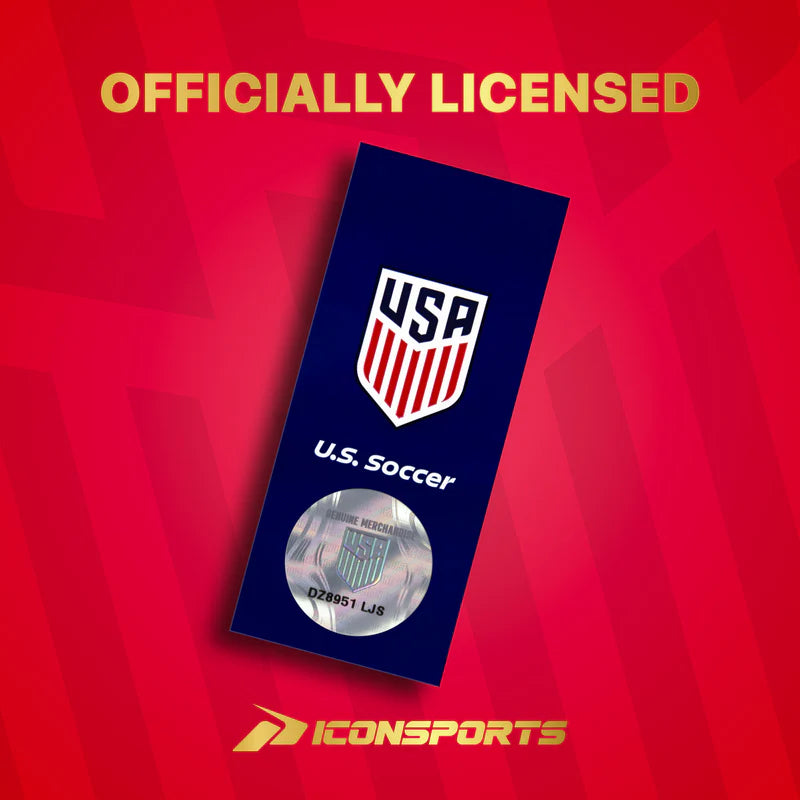 U.S. Soccer badge with 'Officially Licensed' text on a red background