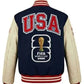 Varsity jacket with 'USA' and FIFA World Cup 2018 logo on a white background