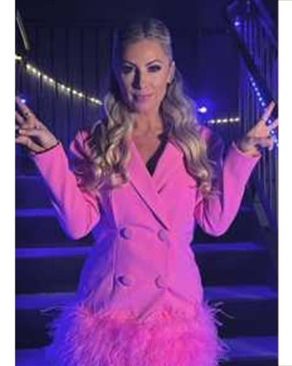 WWE NXT 2025 Sarah Schreiber Pink Feathers Trim Dress — Product Description