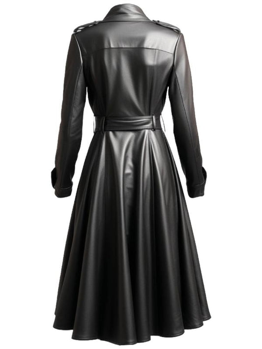 Women Black Leather Coat - Long Leather Coat