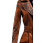 Women Distressed Brown Vintage Leather Long Coat