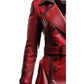 Women Distressed Red Leather Long Coat - Distressed Leather Coat