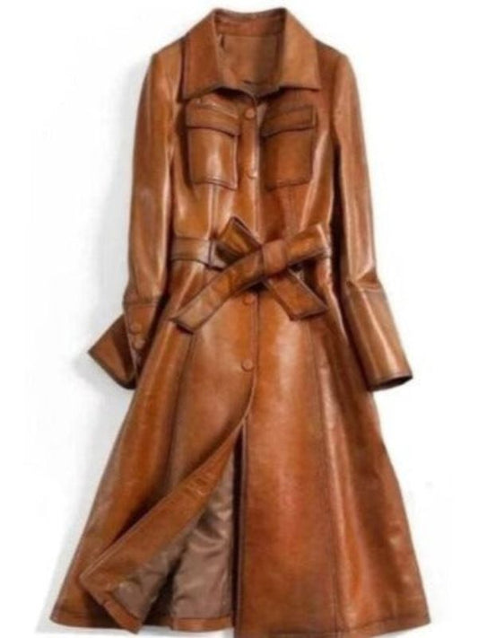 Women’s Stylish Italian Brown Waxed Leather Coat
