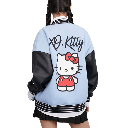 XO Hello Kitty The Weeknd Xo Jackets Sky Blue & Black Varsity Jacket