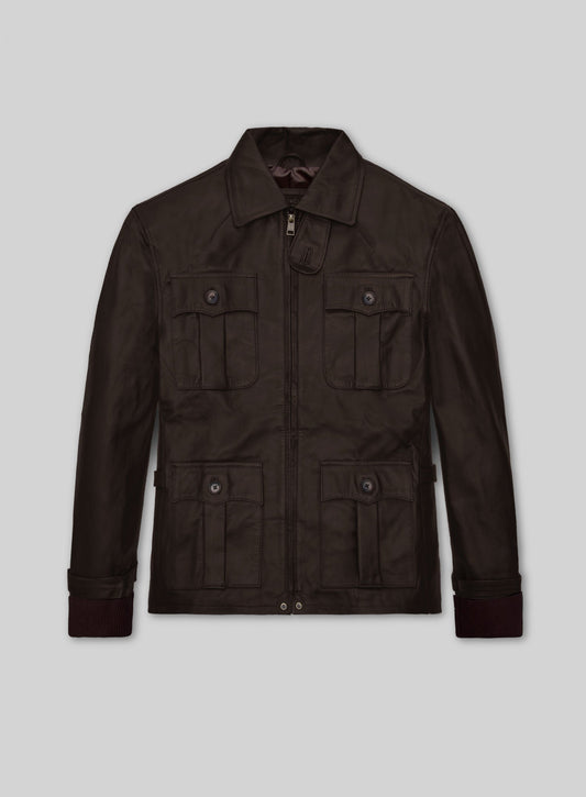 Aaron Eckhart Dark Brown Leather Jacket – front view