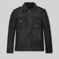 Aaron Eckhart Comic-Con Black Leather Jacket – front view