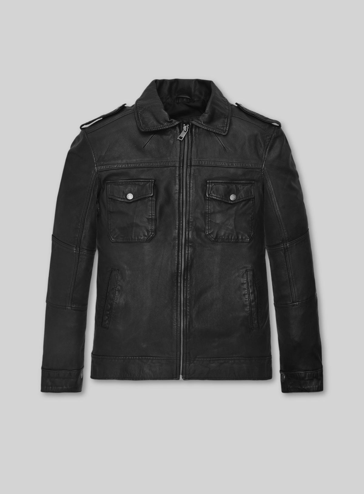 Aaron Eckhart Comic-Con Black Leather Jacket – front view