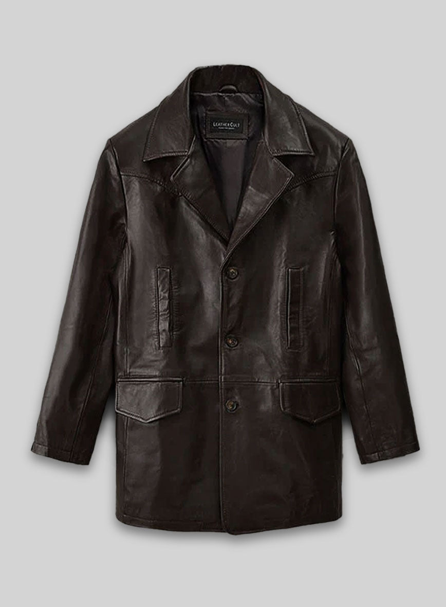 Aaron Eckhart Love Happens Black Leather Trench Coat – front view