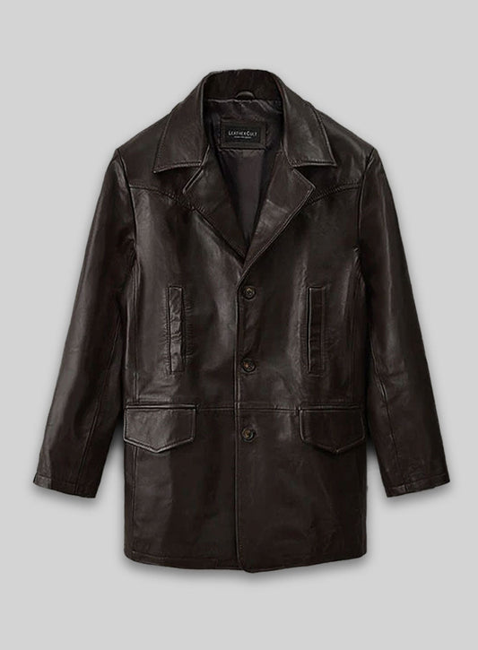 Aaron Eckhart Love Happens Black Leather Trench Coat – front view