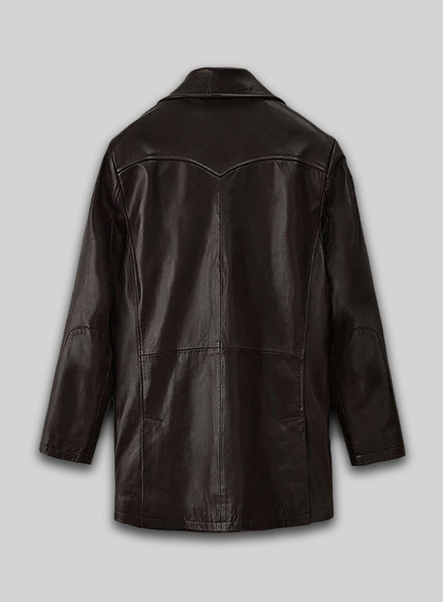 Aaron Eckhart Love Happens Black Leather Trench Coat – back view