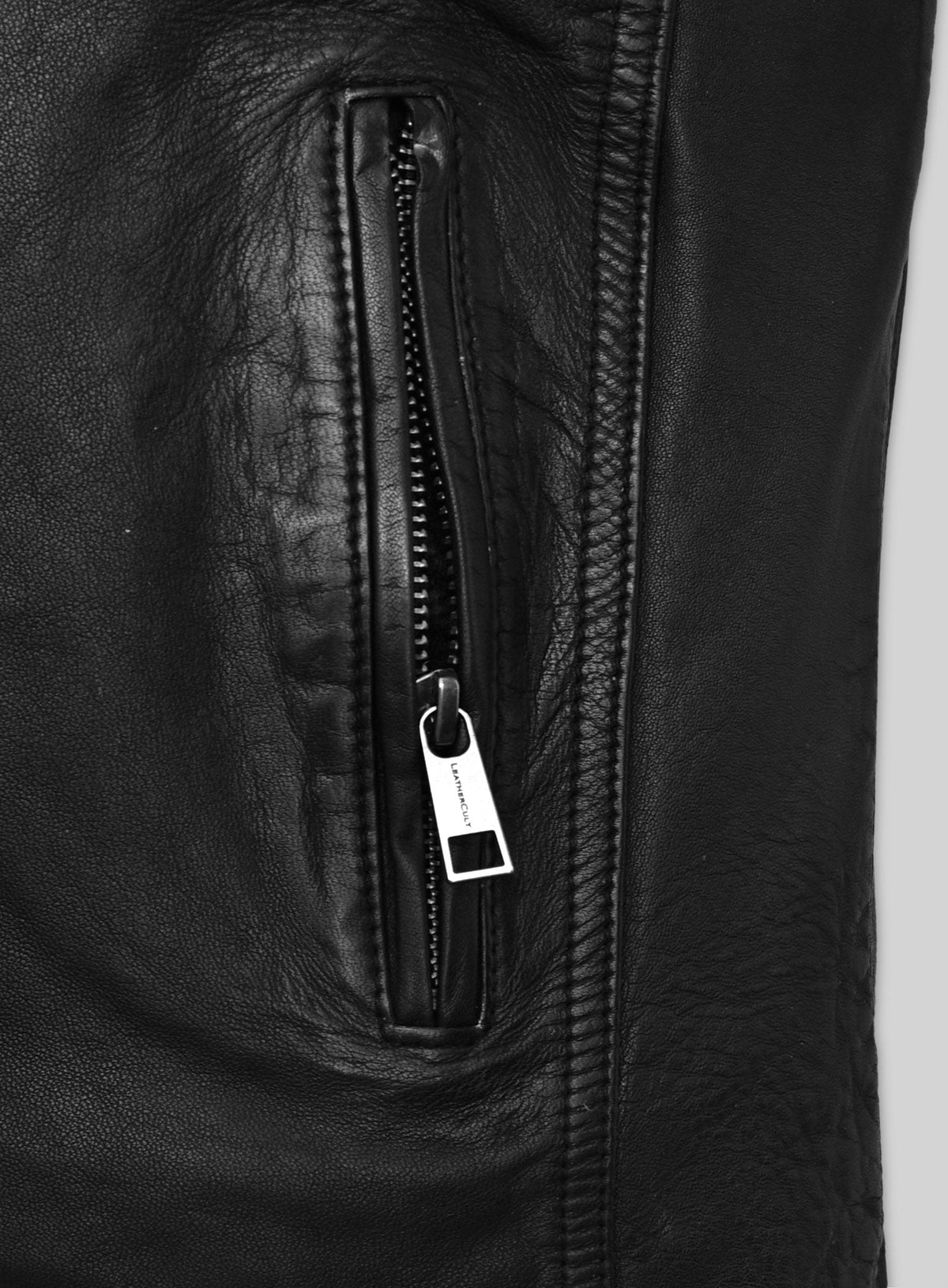 Aaron Paul El Camino Breaking Bad Black Leather Jacket – close-up detail of leather and stitching