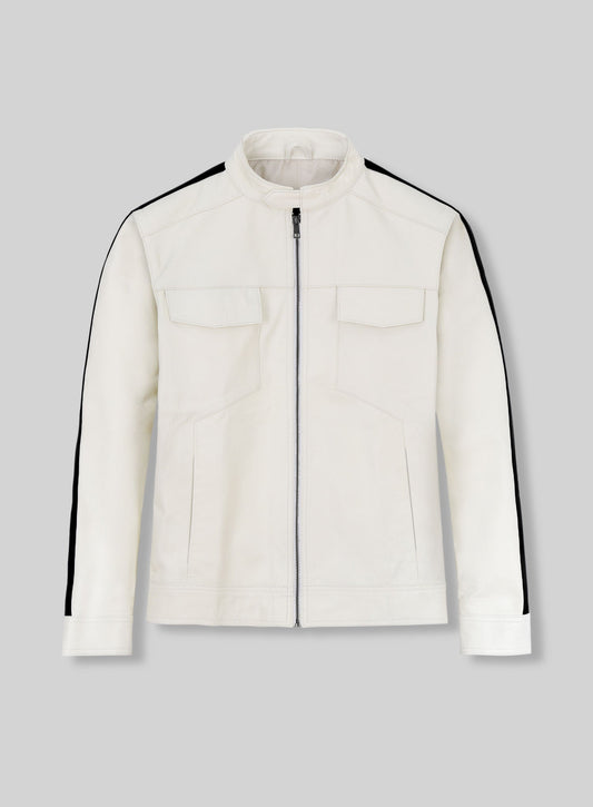 Aaron Paul Need for Speed White Leather Jacket – front view