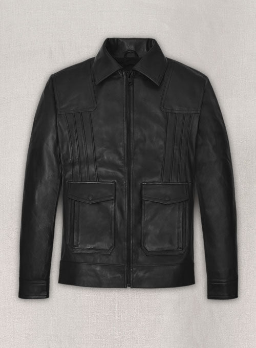 Aaron Taylor-Johnson Bullet Train Premiere Black Leather Jacket – front view