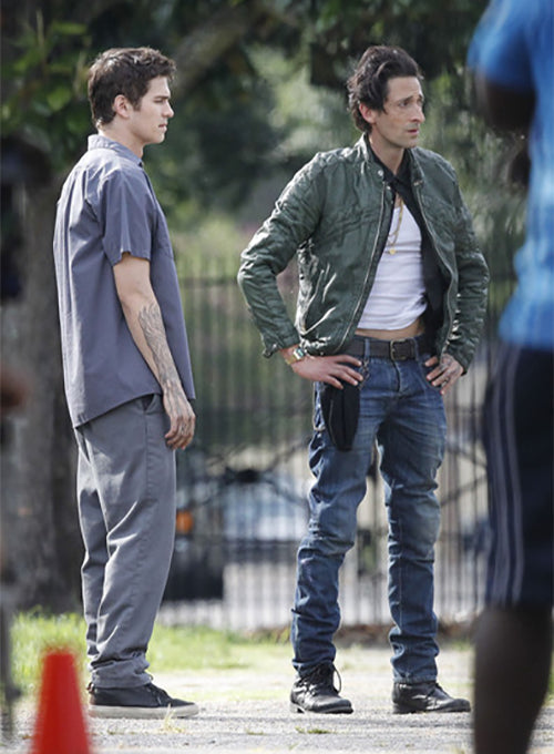 Adrien Brody American Heist Black Leather Jacket – Adrien Brody wearing the look, photo 3