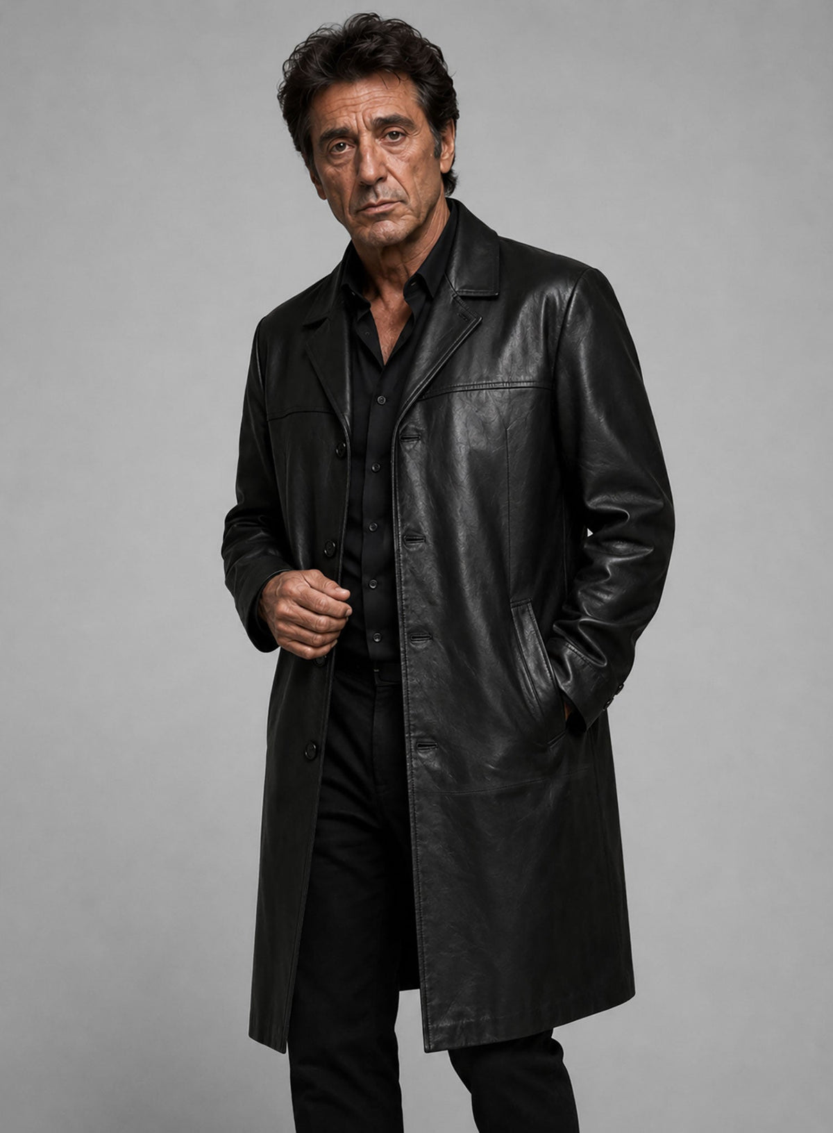 Al Pacino Insomnia Black Leather Trench Coat – worn look
