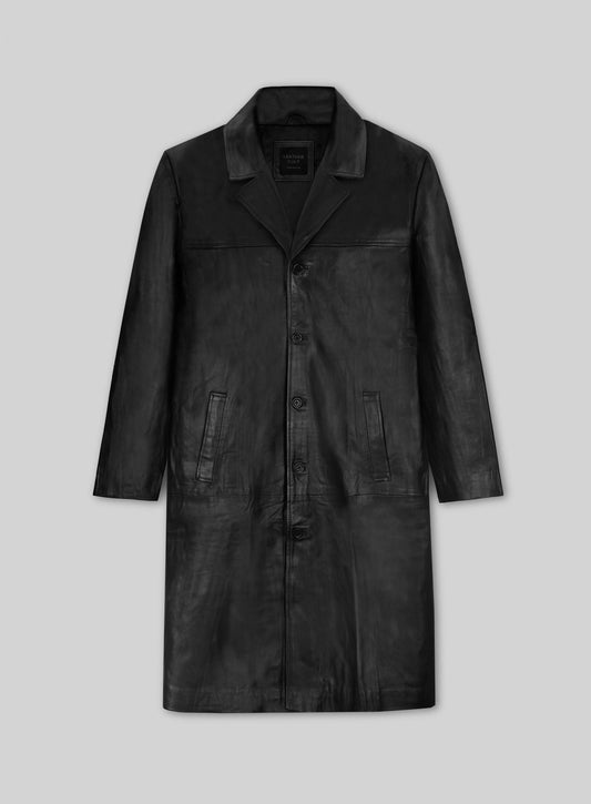 Al Pacino Insomnia Black Leather Trench Coat – front view