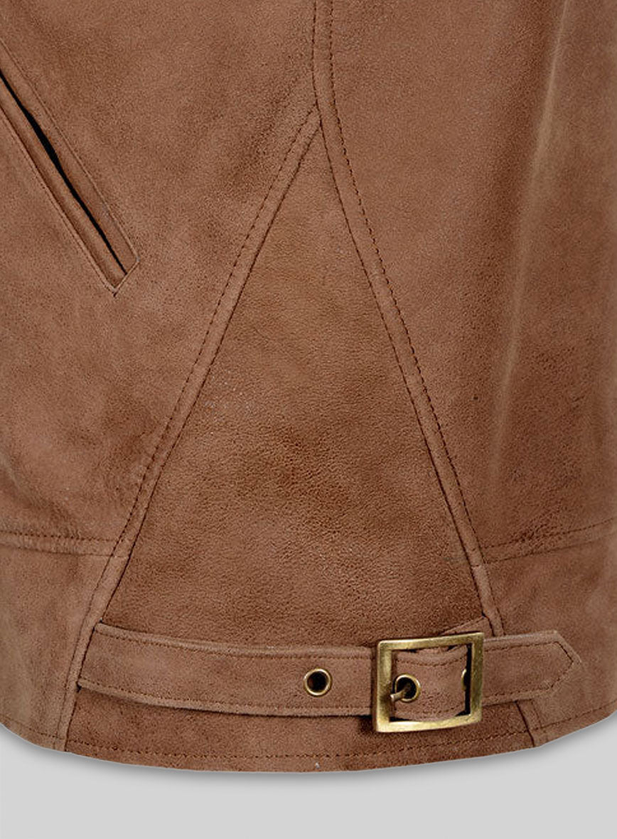 Albert Einstein Black Leather Jacket – close-up and worn views