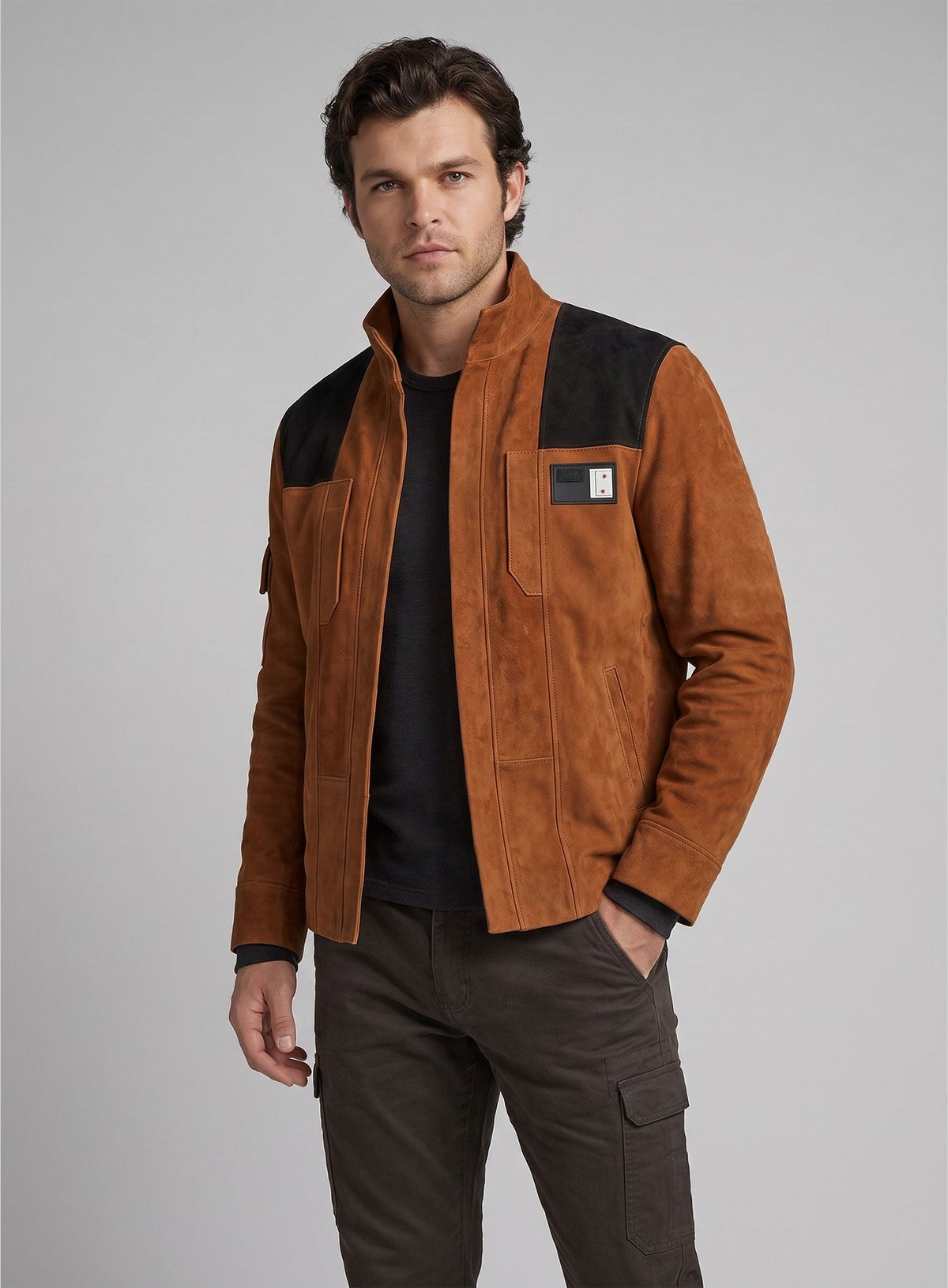 Alden Ehrenreich Solo: A Star Wars Story White Leather Jacket – close-up and worn views