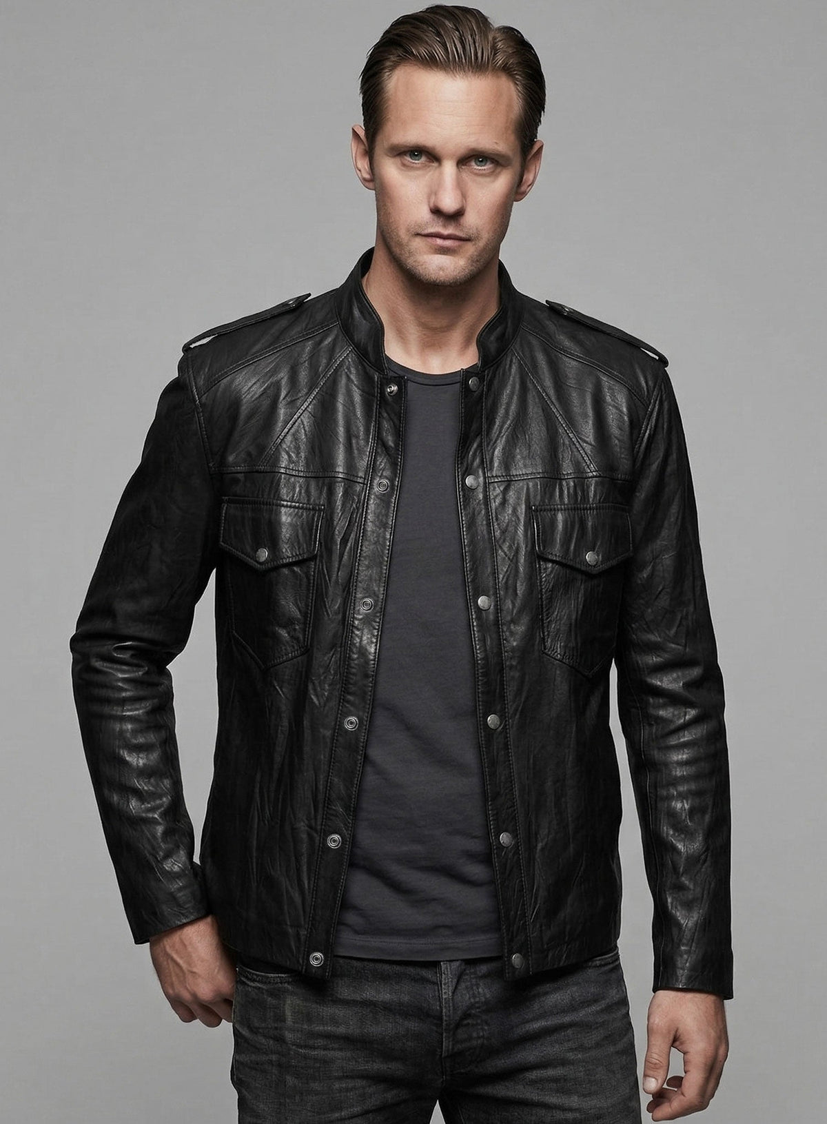 Alexander Skarsgård True Blood Black Leather Jacket – worn look