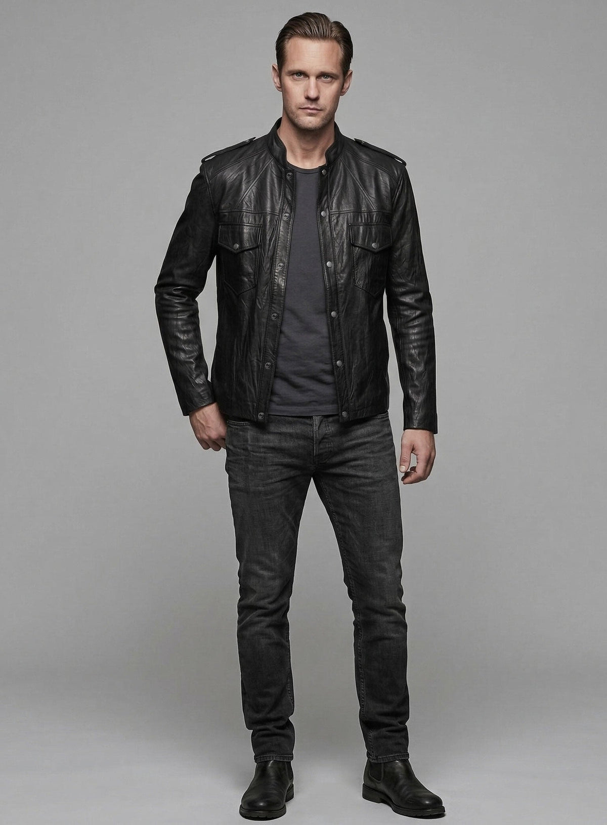 Alexander Skarsgård True Blood Black Leather Jacket – worn look