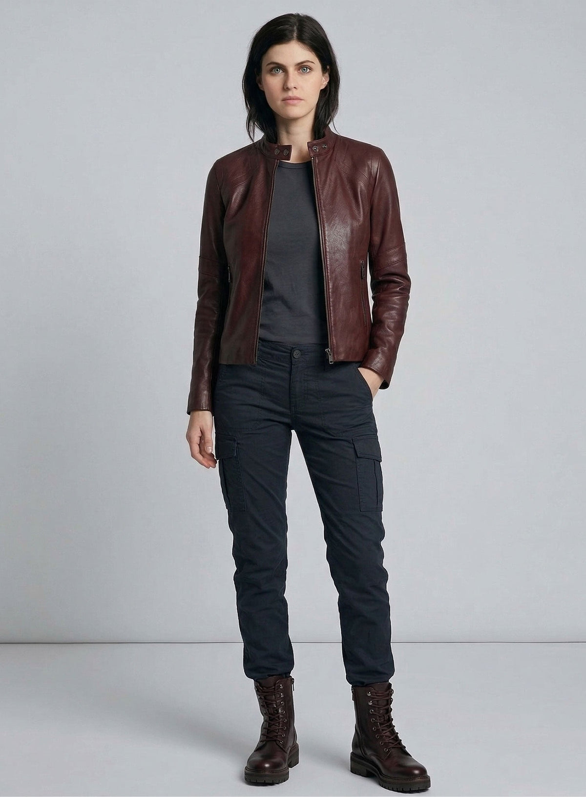 Alexandra Daddario San Andreas Brown Leather Jacket – full product view
