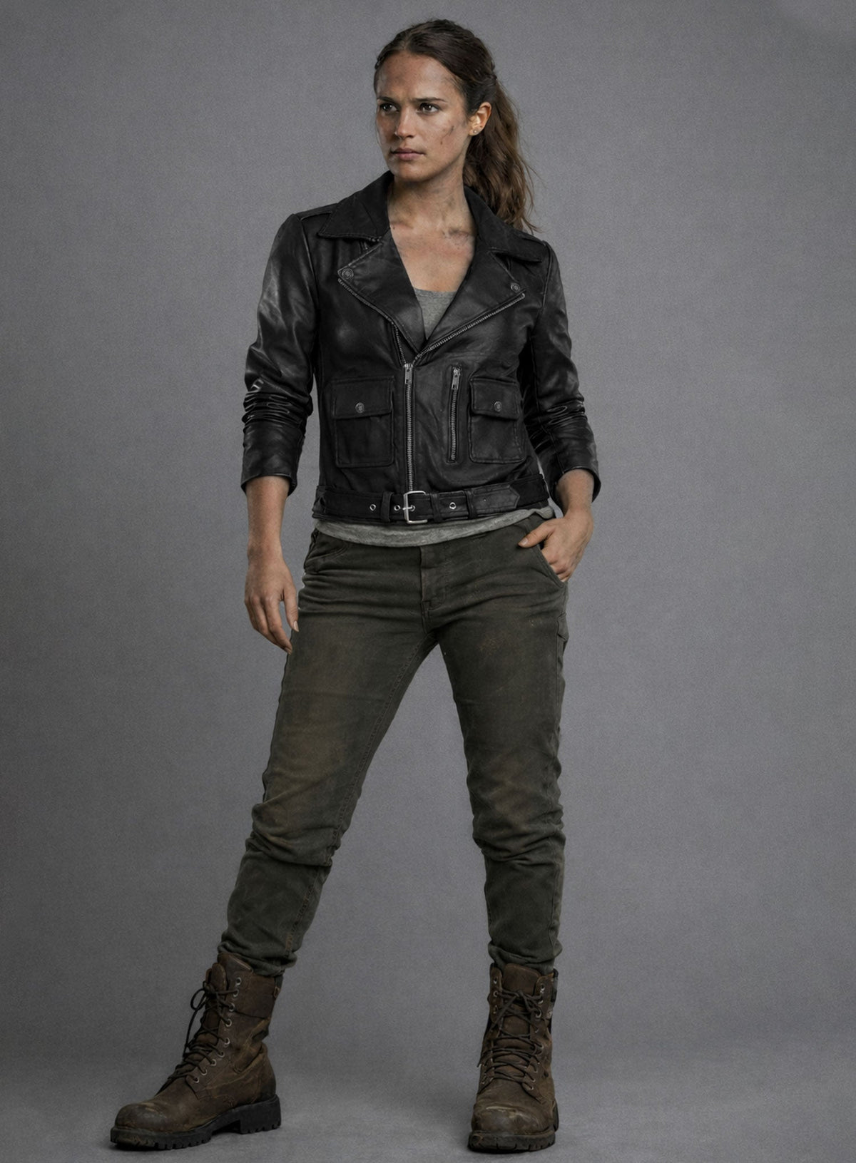 Alicia Vikander Tomb Raider Black Leather Jacket – alternate view