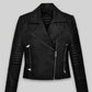 Amanda Seyfried Black Biker Leather Jacket – front view