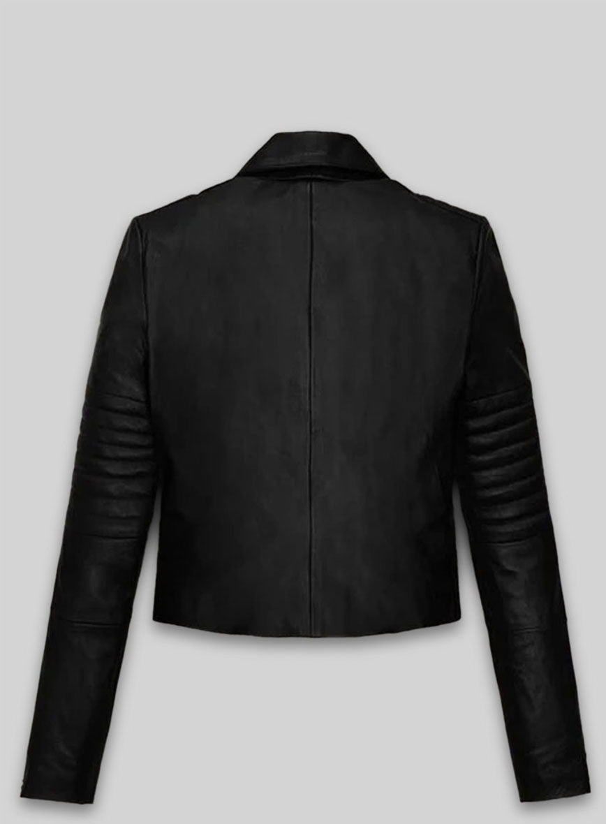 Amanda Seyfried Black Biker Leather Jacket – back view